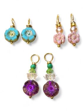 Add On - Hoop Earring Charms Czech Glass Hawaiian Flowers 3 Sets Interchangeable